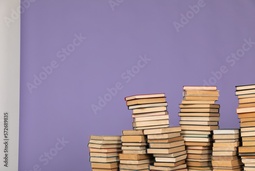 large stacks of books in the library of knowledge science literature