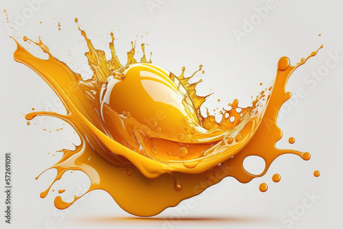 Orange juice splash isolated on white background. Generative ai. © Shanorsila