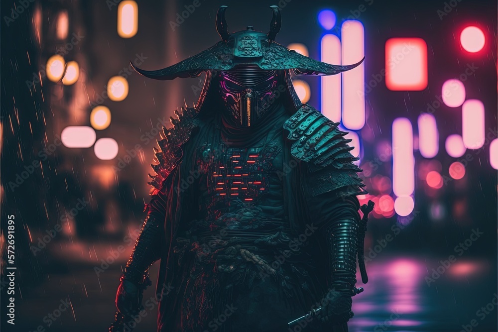 Cyberpunk Neon Samurai Sword Warrior HD WALLPAPER 