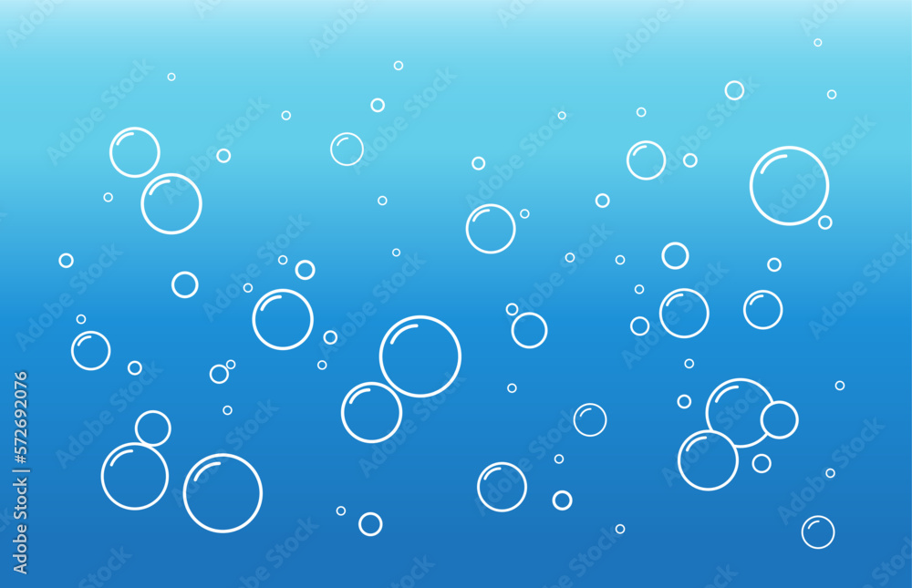 Soap bubbles. Oxygen bubbles in water. Fizzy water background. Vector illustration