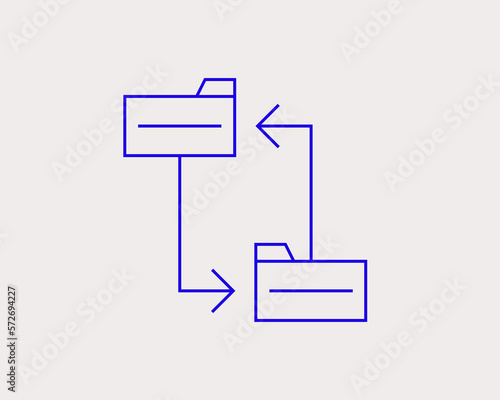 Geometric files exchange illustration. Vector internet icon in flat design art. Trend blue color 