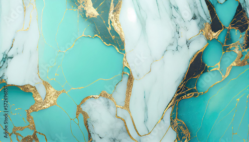 Abstract marble background. White turquoise green marble texture with gold veins. Abstract luxury background for wallpaper, Banner, invitation, website. Generative ai drawing in watercolor style © maxa0109