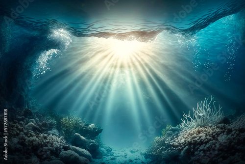 underwater background with sun rays