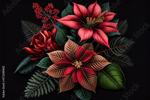 Poinsettia Flowers  Illustration  Generative AI