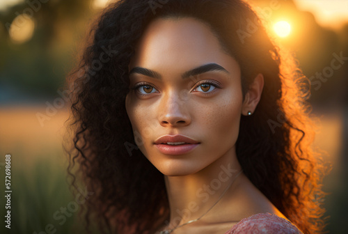 Generative ai portrait young black woman outdoors backlight