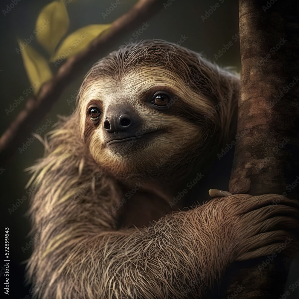 Naklejka premium Three-Toed Sloth Generative AI