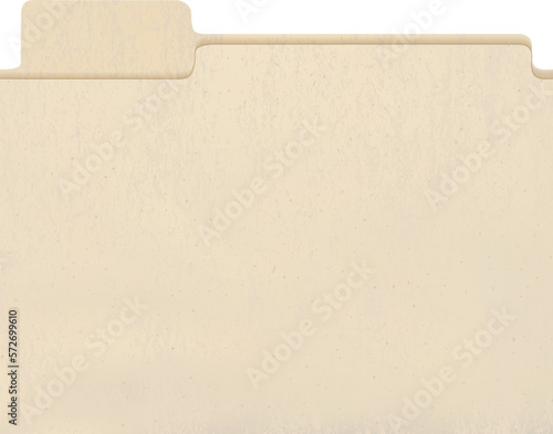 Manila craft folder with cut tab isolated on white. Paper case archive for document and reports. Paper with grainy texture. Beige blank kraft cardboard. Recycled package vector illustration