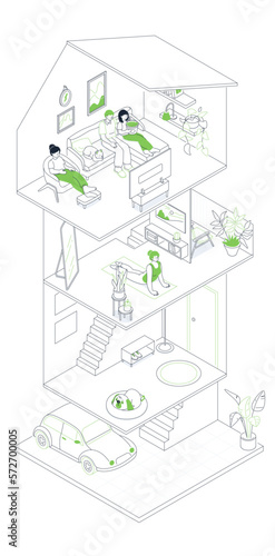 Multi-storey building - modern line design style isometric illustration