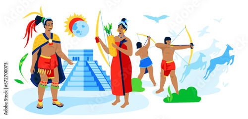 Maya ancient hunters - modern colored vector illustration