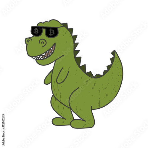 Dinosaur with glasses. Bitcoin. Cool dino. Vector illustration. Character. cartoon