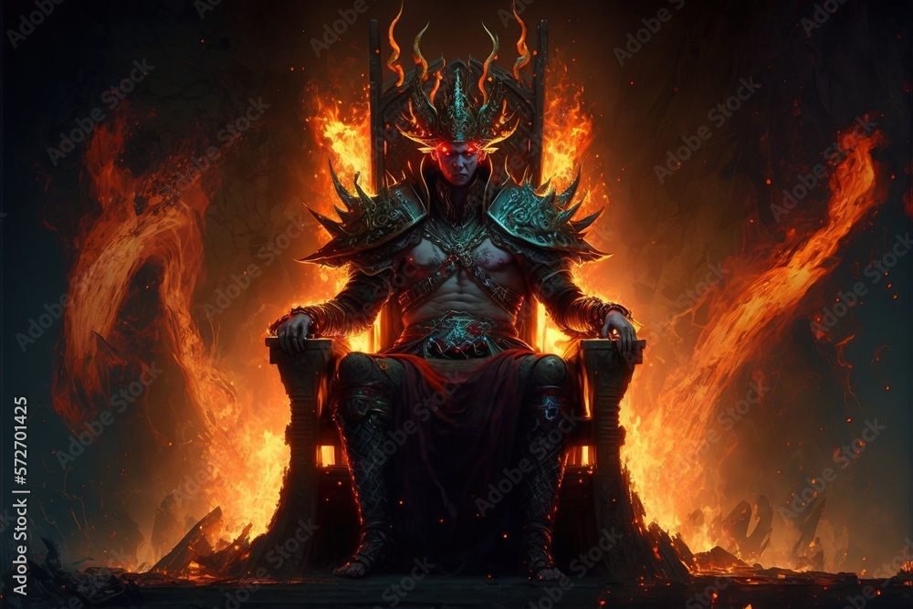 King of the hell in a crown on a gradient background. Leader, demon, combat makeup, tattoos, tribal leader, black skin, symbol of power. Illustration in high quality. Generative AI King of the hell in a crown on a gradient background. Leader, demon, combat makeup, tattoos, tribal leader, black skin, symbol of power. Illustration in high quality. Generative AI