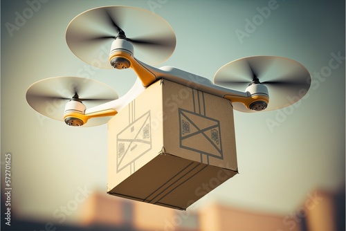 New technologies for delivering goods using drones. International air deliveries, new technologies, making life easier. Illustration in high quality. Generative AI