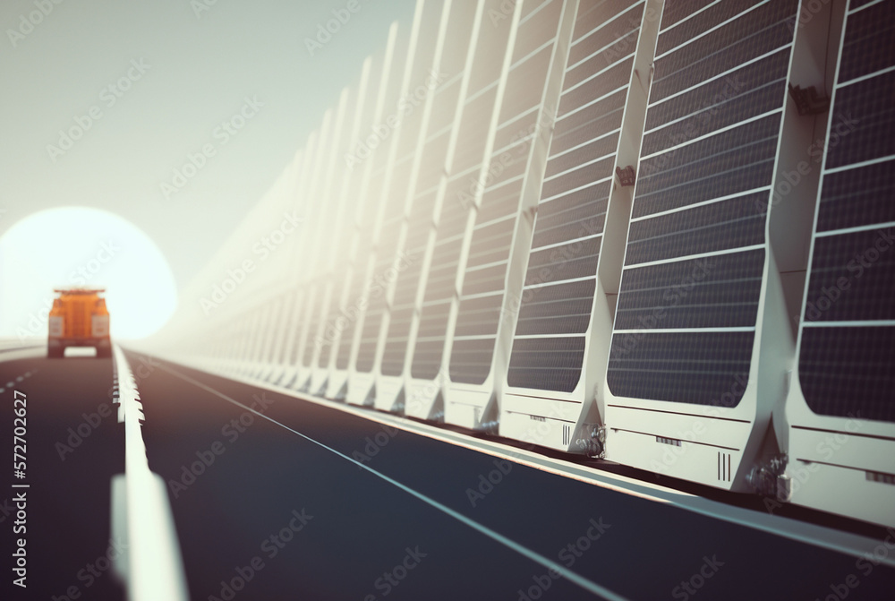 Obraz premium solar panels solar cells on the highway, Generative AI