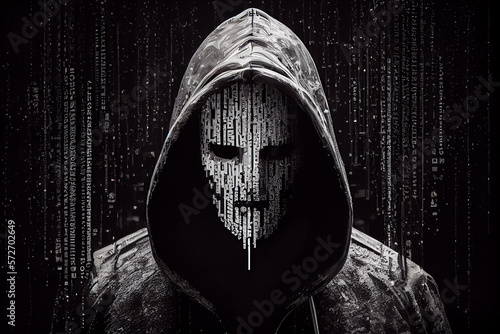 Anonymous binary code hacker under the jacket hood with generative ai technology