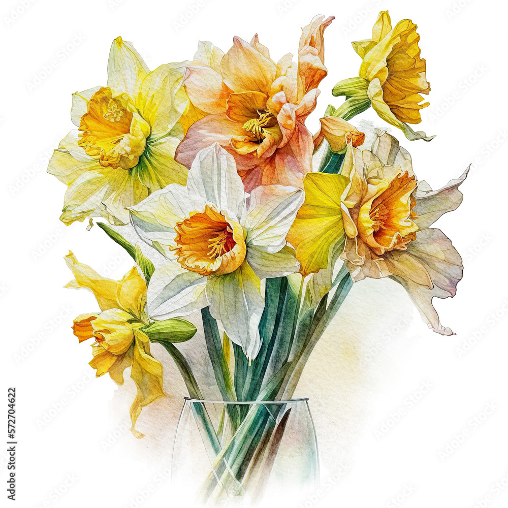 Delicate spring watercolor daffodils bouquet PNG on transparent ...