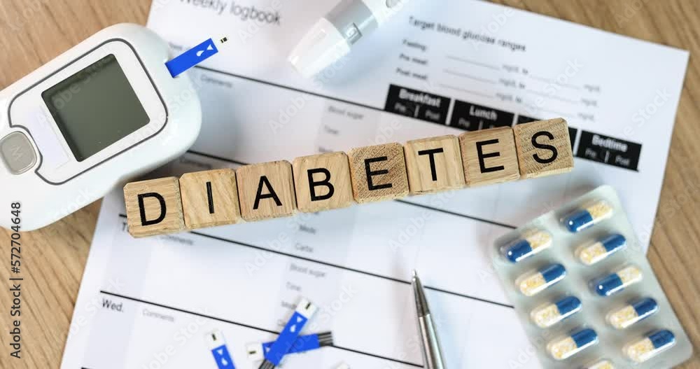 Diabetes inscription on wooden cubes on the table, close-up Diabetes inscription on wooden cubes on the table, close-up