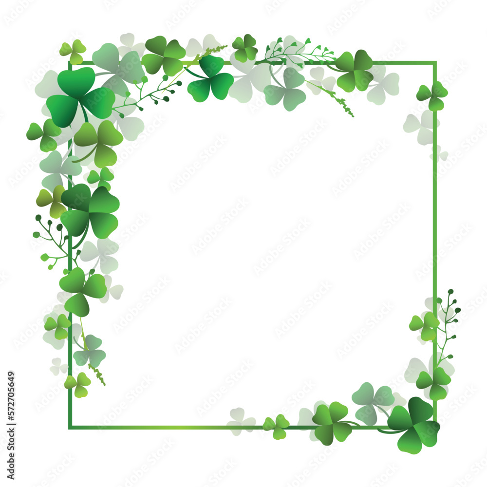 Square frame with green shamrock leaves. Clover frame. Element design for Saint Patricks Day.