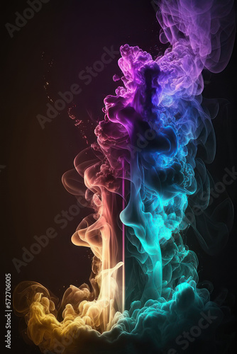 Abstract vertical background. Smoke in neon light. AI generative.