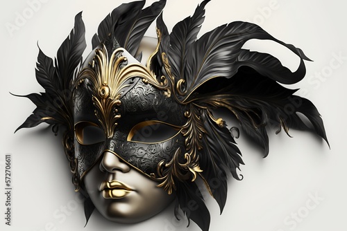 Generative ai venetian carnival mask with black feathers