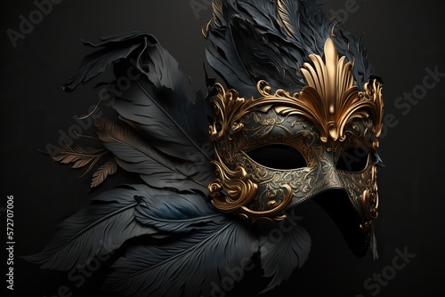 Generative ai venetian carnival mask with black feathers © Ramy