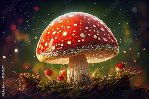 fly agaric in the sun in the forest Generative AI