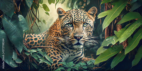Fototapeta leopard in the jungle, concept Animals, Generative AI	