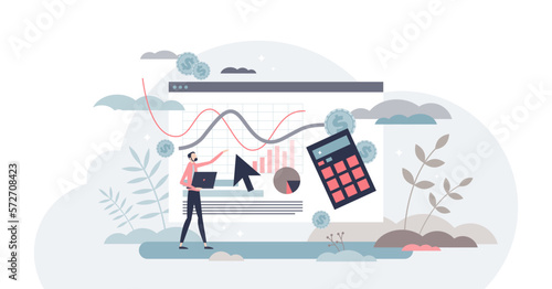 Cost per acquisition or CPA as advertising measurement tiny person concept, transparent background. Analytic method for web pricing and interest.