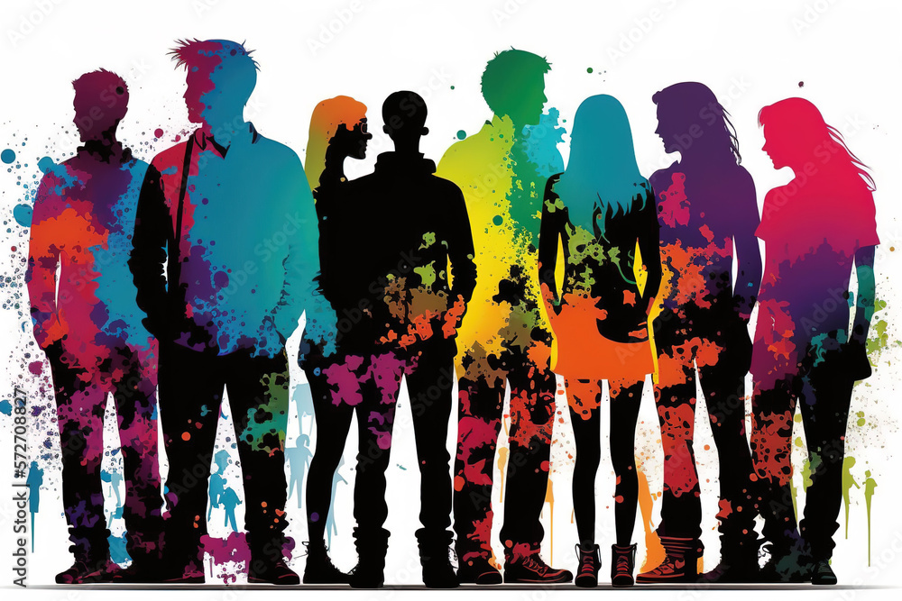 Naklejka premium silhouettes of people, families, children and adults, with bright colors. ia generate