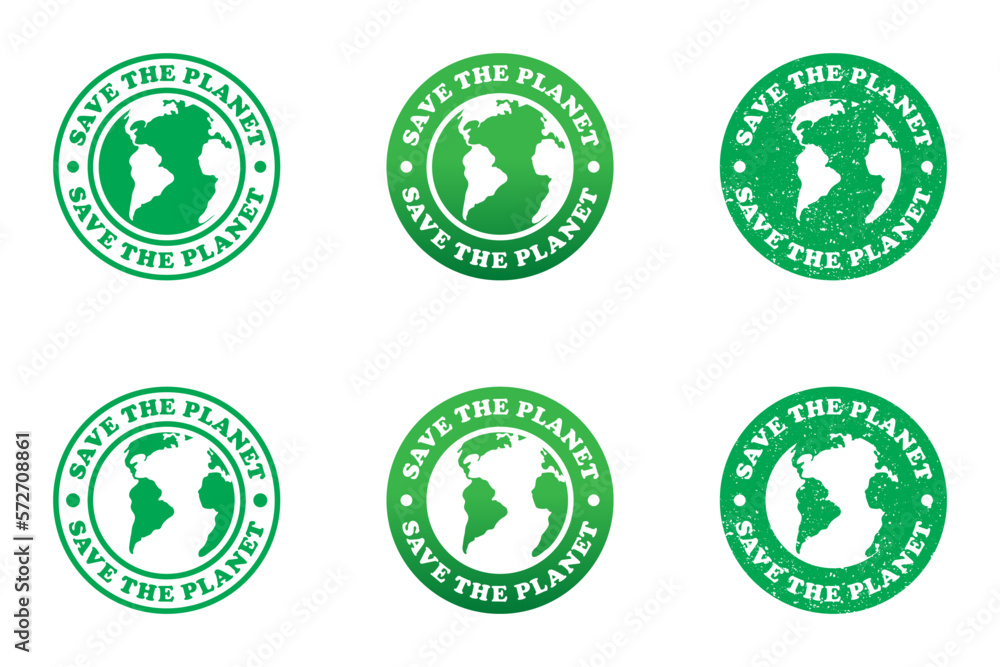 Save the planet icon. Round badge with lettering. Flat vector illustration. Save the planet icon. Round badge with lettering. Flat vector illustration.
