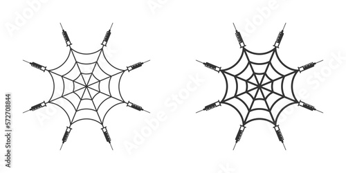 Spider web with syringes. Drug addiction concept. Vector illustration.