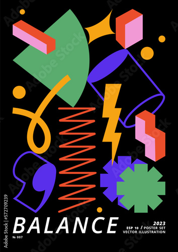 Vector poster or print with geometric shapes. Brutalist design, futuristic composition