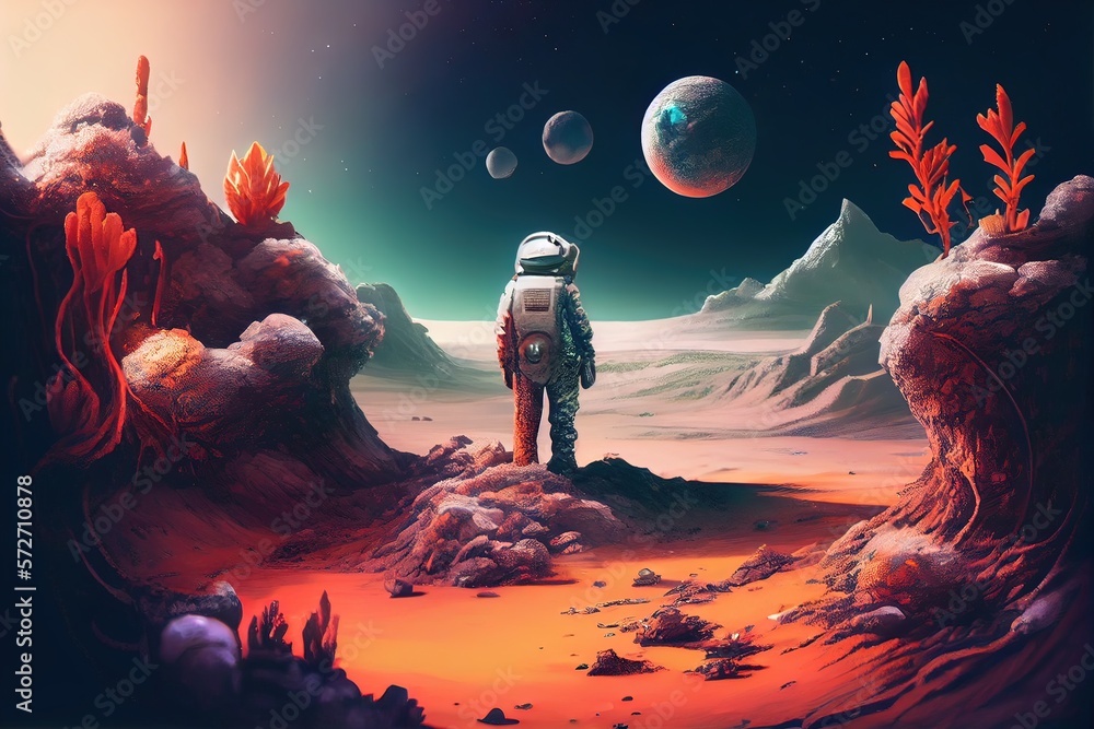 Generative AI illustration of extraterrestrial exploration, an alien ...