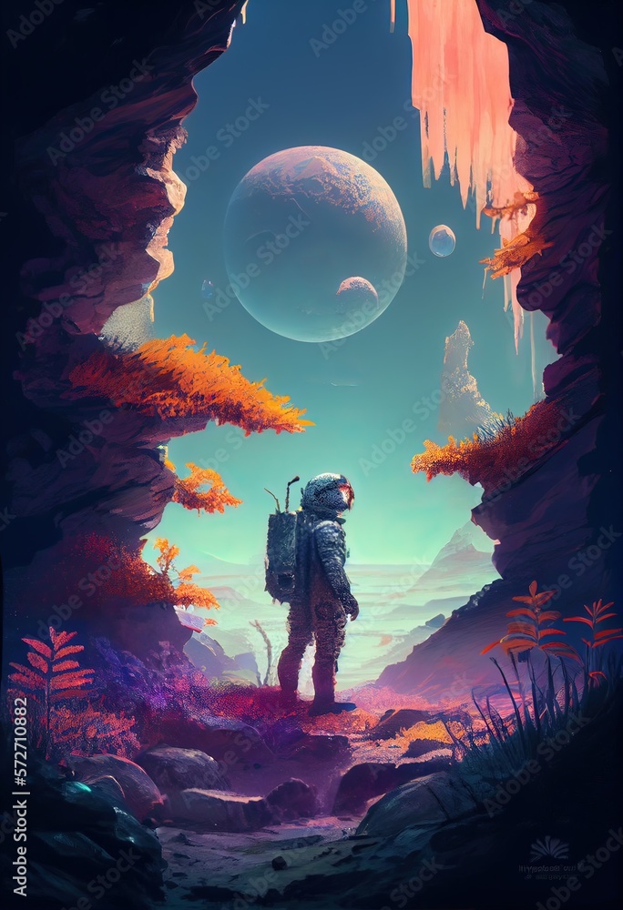 Generative AI illustration of extraterrestrial exploration, an alien ...