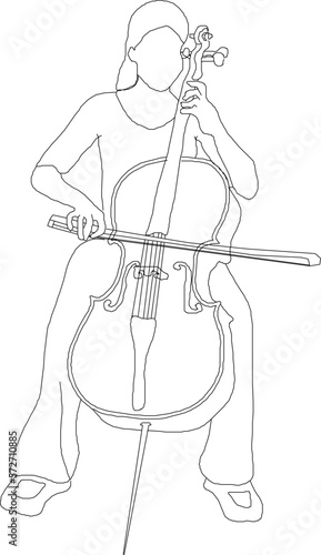 ector sketch of girl playing cello music