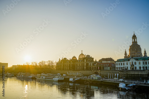 Sunrise over the Elbe, Augustus Bridge, Dresdem, 15.02.2023