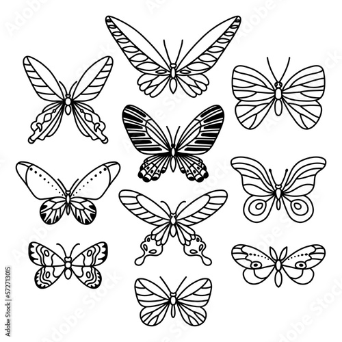 Set of beautiful butterflies. Isolated black clip art on white background. Vector insect illustration. © Andrushchenko T.