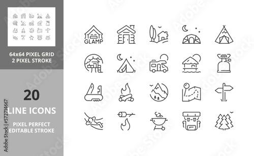 glamping 64px and 256px editable vector set photo