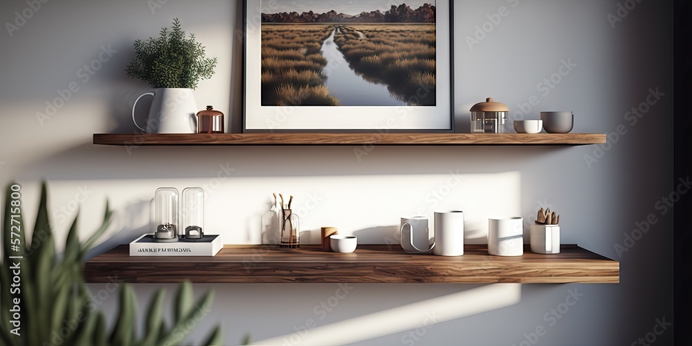 Picture of Scandinavian style minimalistic home with beautiful walnut floating ...