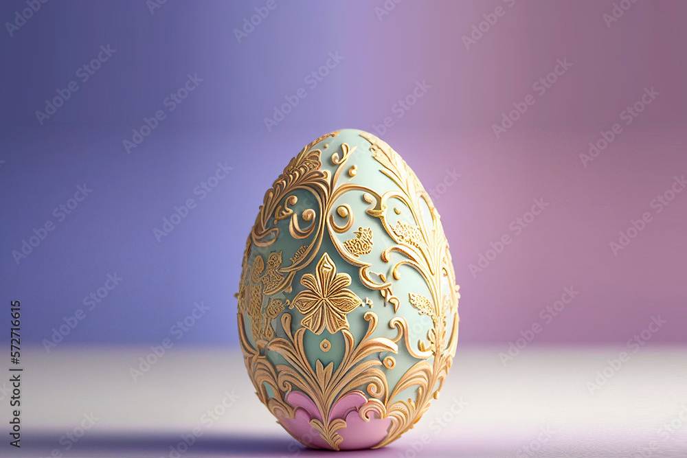 Easter egg painted in pastel colors with flower design details on a purple toned background. Generative AI Easter egg painted in pastel colors with flower design details on a purple toned background. Generative AI