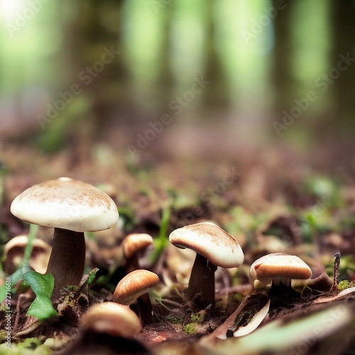 Mushrooms growing in a forest with Generative Ai