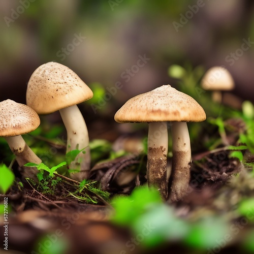 Mushrooms growing in a forest with Generative Ai © 2207918