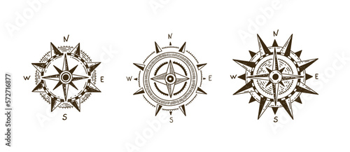 Compass Wind rose, set hand drawn Illustration.	
