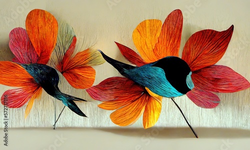 Wallpaper Mural Flowers birds unity abstraction background, Generative AI Torontodigital.ca