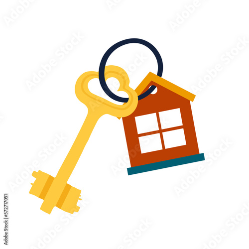 House keys with house shaped keychain isolated on background vector flat design.