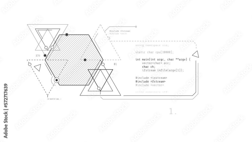 Looped animation of abstract code and geometric shapes HUD element. Looped animation of abstract code and geometric shapes HUD element.