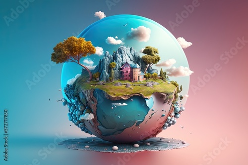 Fototapeta Naklejka Na Ścianę i Meble -  Mini planet, small planet 3d illustration, Generative AI

