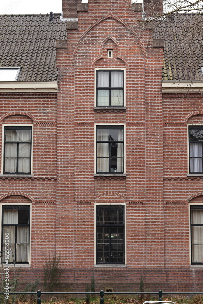 Amsterdam Lijnbaansgracht Canal Brick Building Facade Detail, Netherlands