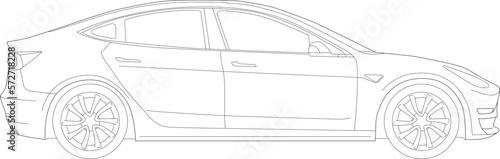 Electric Car wireframe Silhouette Outlined, Illustration, Blueprint, line vehicle illustration