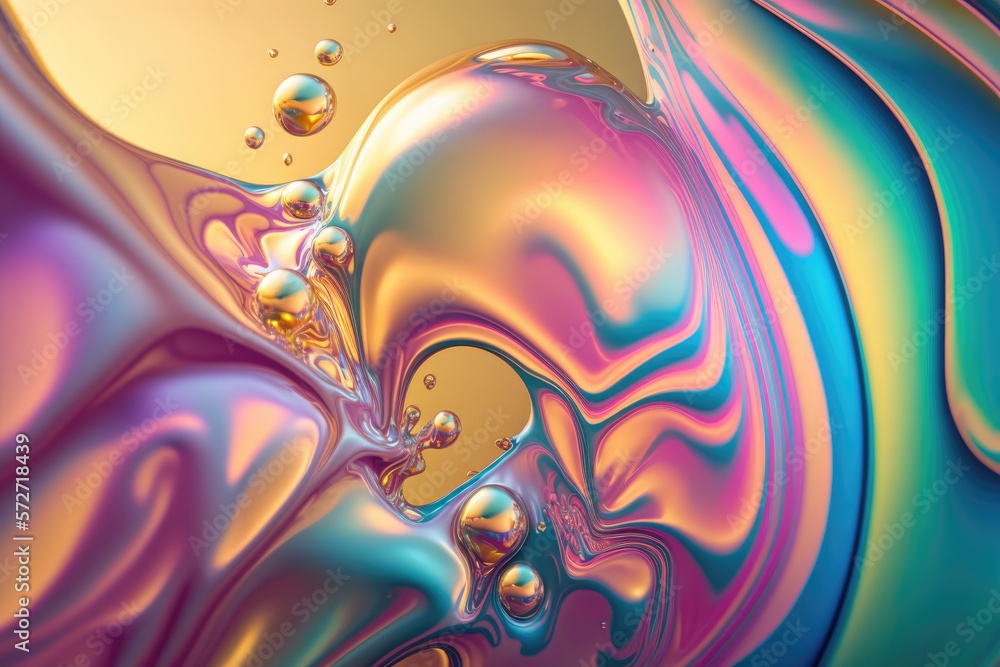 Obraz premium Psychedelic multicolored background abstract. Rainbow colors. patterns background. Photo macro shot of soap bubbles Generative AI