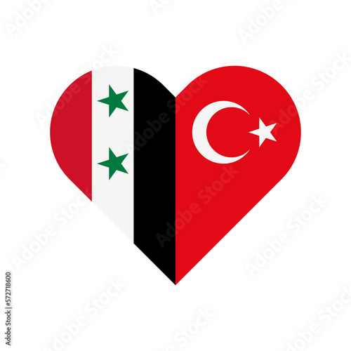 unity concept. heart shape icon of syria and turkey flags. vector illustration isolated on white background
